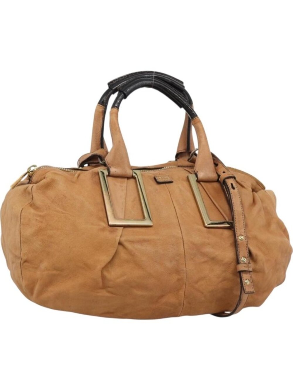 Chloe Etel Shoulder Bag Leather 2way Brown Gold